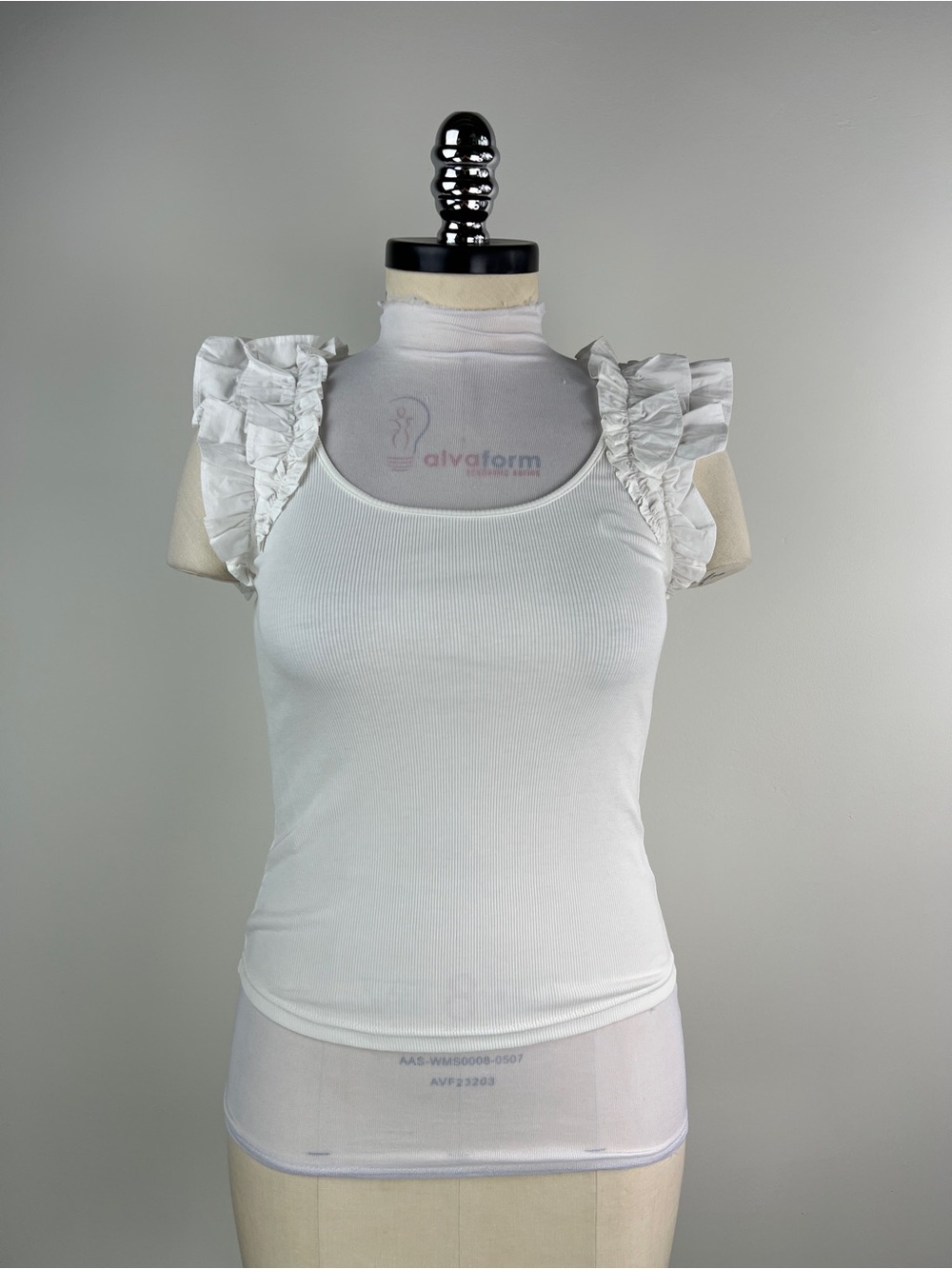💚 3642. White Ruffle Sleeve Ribbed Tank Top